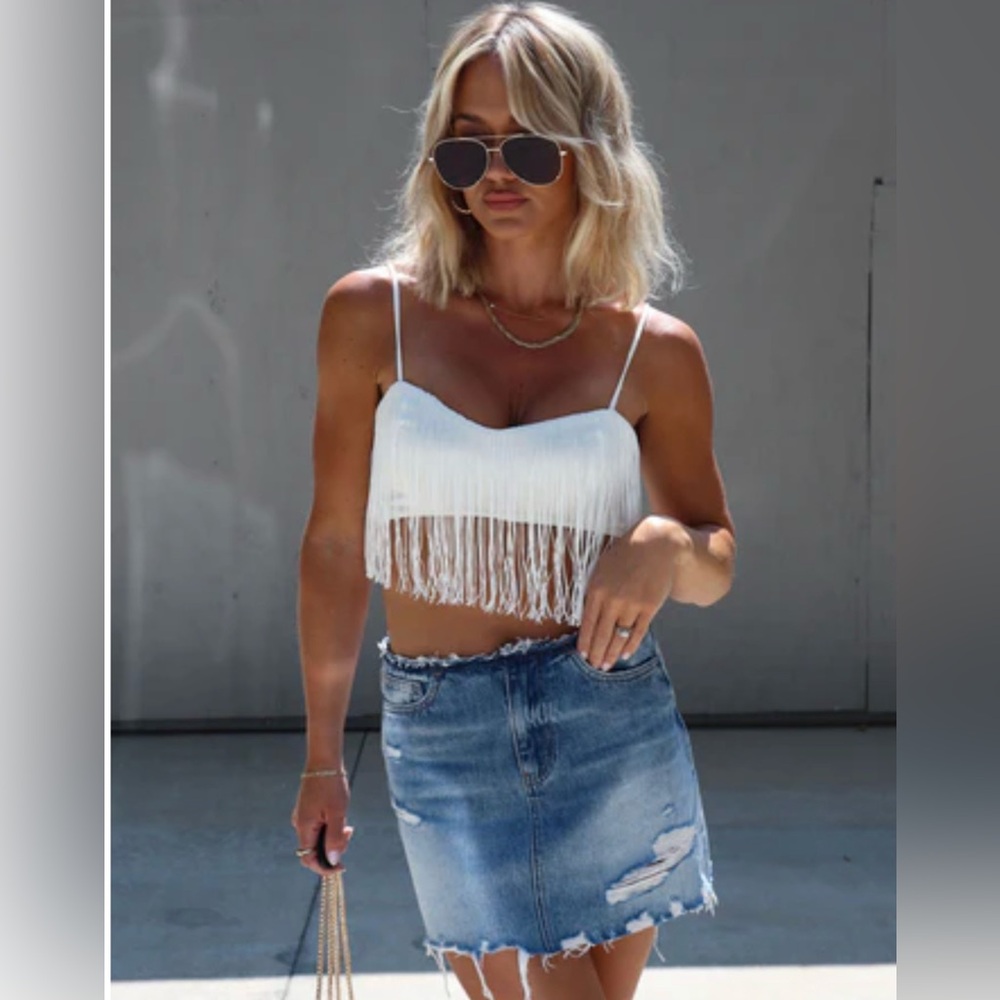 Vici White Fringe Camisole Top